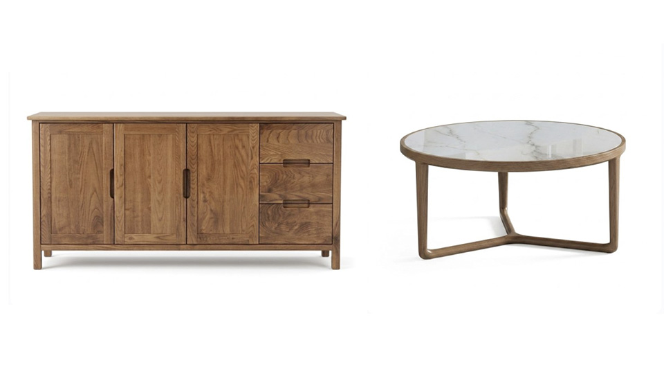 Image of a wooden buffet and coffee table made out of Walnut wood from Merlin 1981 Home Decor